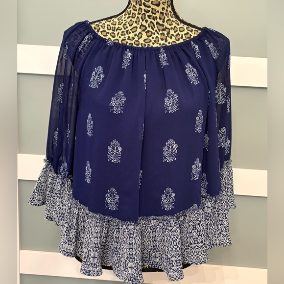 Lucky Brand Tops - Lucky Brand Floral Indigo Blouse